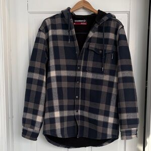 Wolverine Men's Navy and Gray Plaid Lined Shacket Size Medium
